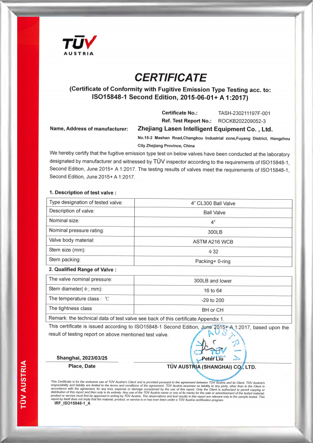 Teastas TUV ISO15848 (4